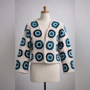 Handmade Crochet Cardigan - Blue and Cream